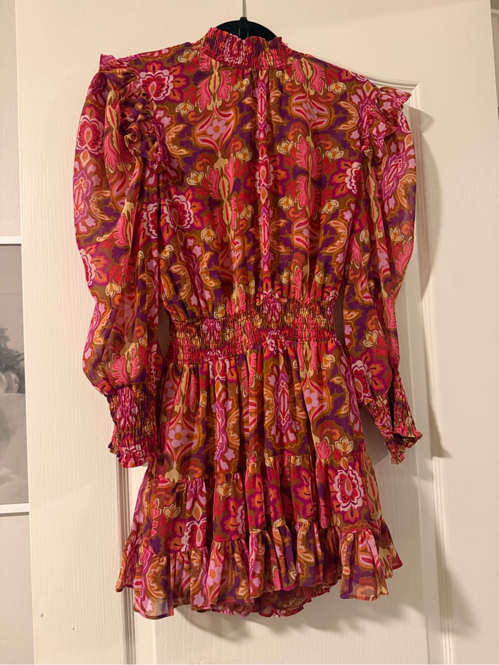 Misa Los Angeles Pink & Brown Floral Ruffle Neck Dress - Picture 6 of 7